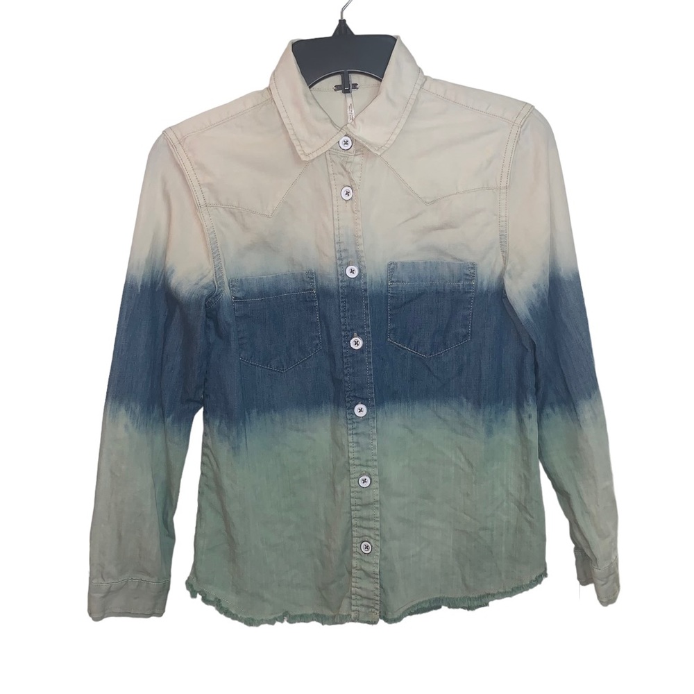 Free People Watercolor Blue Button Down Long Sleeve Shirt Size Extra Small